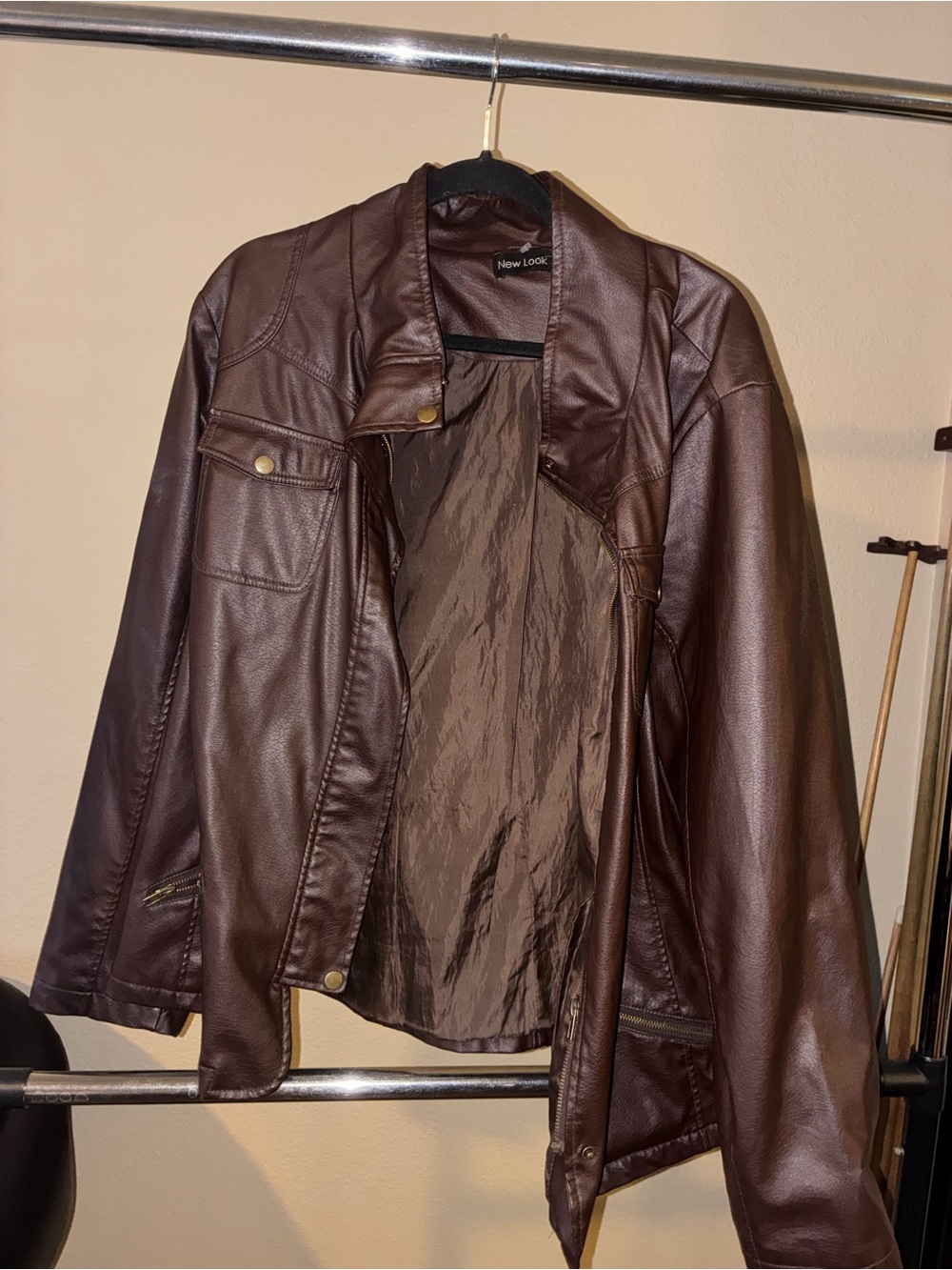 Oversized Brown Faux Leather Jacket